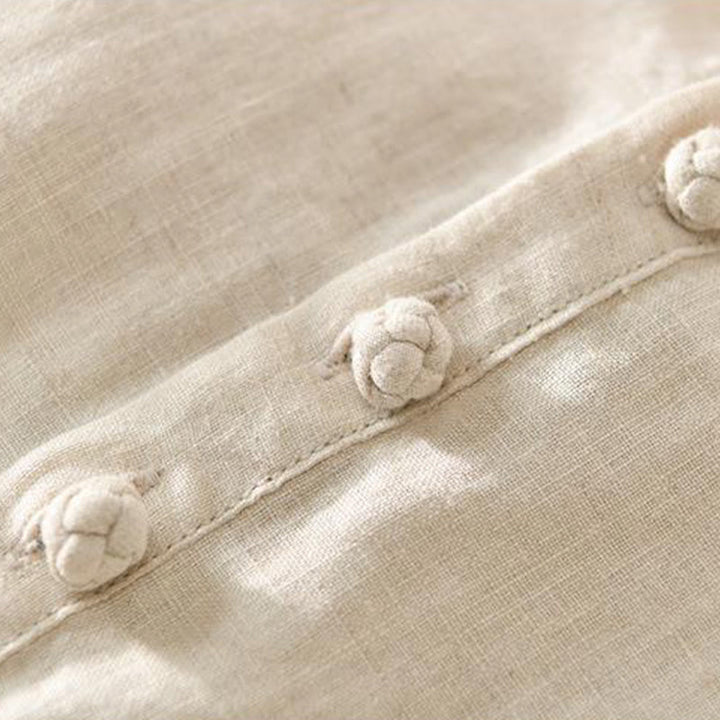 Chemise homme en lin à manches mi-longues et col montant, couleur unie, motif Buddha Stones - image 3