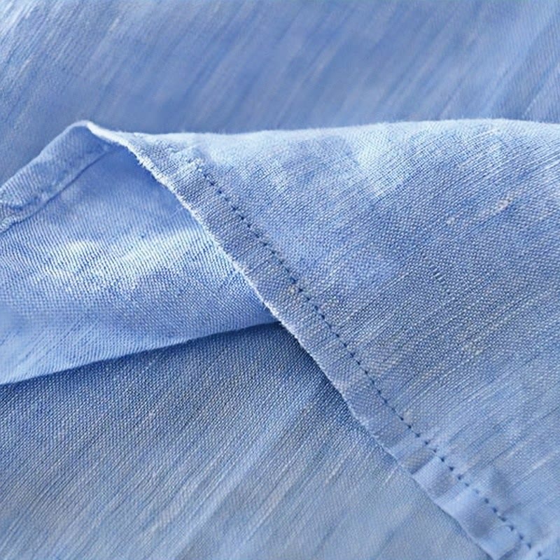 Chemise homme en lin à manches mi-longues et col montant, couleur unie, motif Buddha Stones - image 17