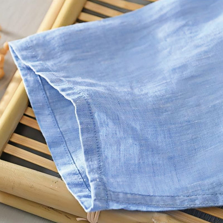 Chemise homme en lin à manches mi-longues et col montant, couleur unie, motif Buddha Stones - image 16