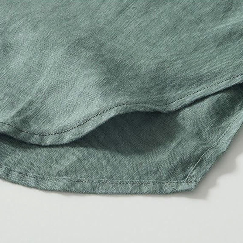 Chemise homme en lin à manches courtes et col montant avec boutons grenouille Buddha Stones Daily - image 22