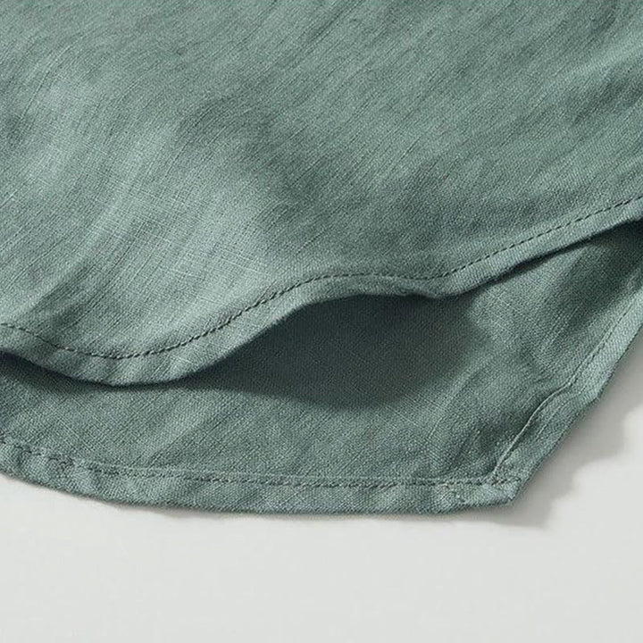 Chemise homme en lin à manches courtes et col montant avec boutons grenouille Buddha Stones Daily - image 21