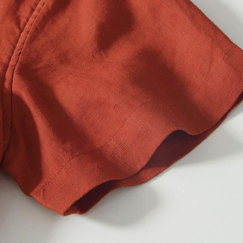 Chemise homme en lin à manches courtes et col montant avec boutons grenouille Buddha Stones Daily - image 27