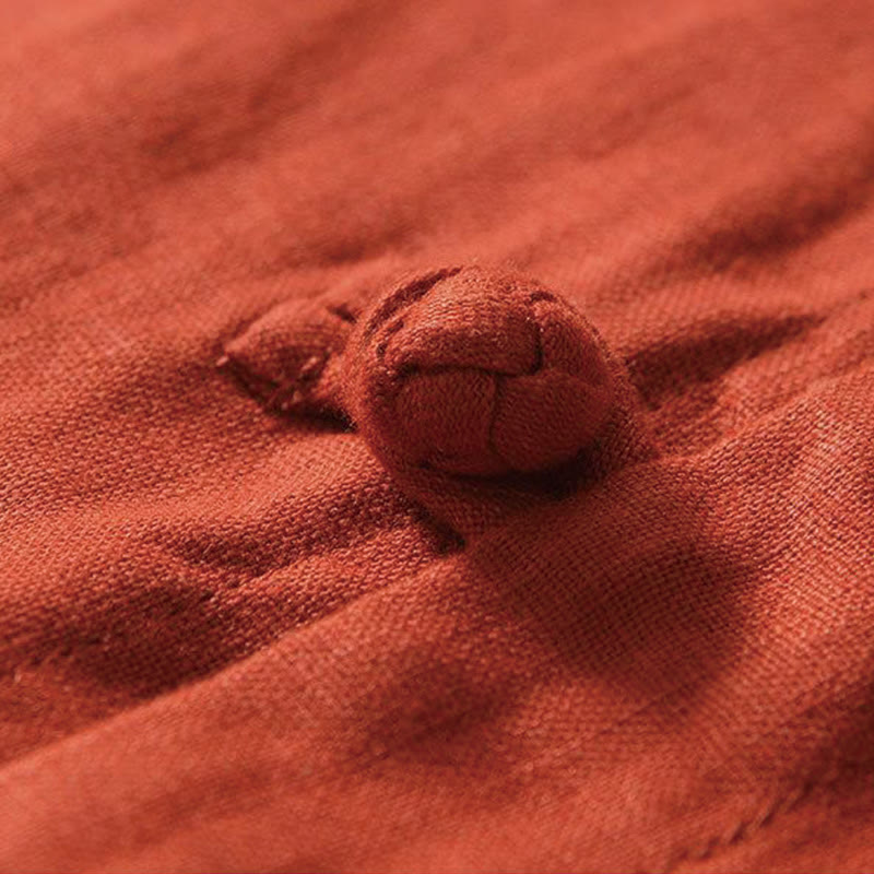 Chemise homme en lin à manches courtes et col montant avec boutons grenouille Buddha Stones Daily - image 26