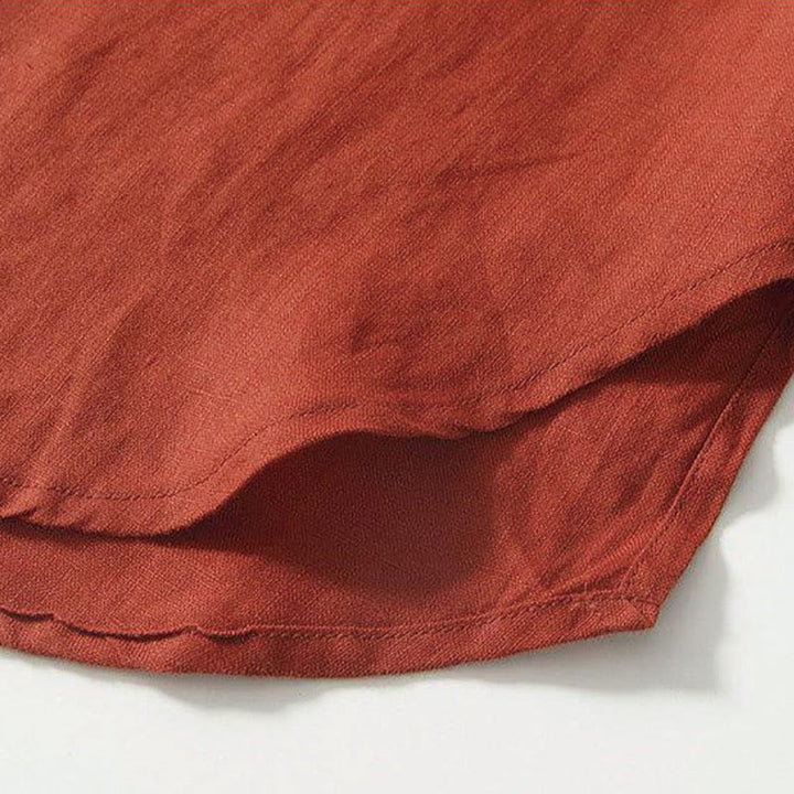 Chemise homme en lin à manches courtes et col montant avec boutons grenouille Buddha Stones Daily - image 27