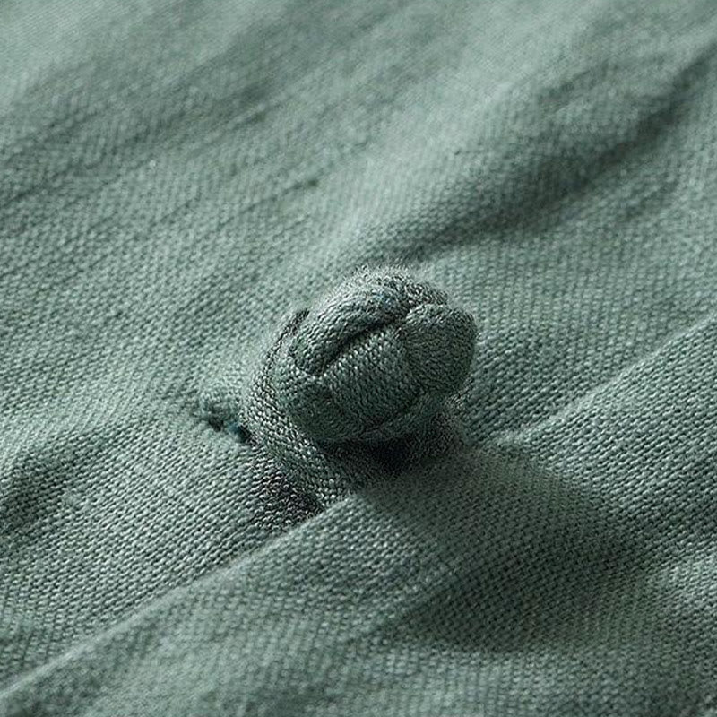 Chemise homme en lin à manches courtes et col montant avec boutons grenouille Buddha Stones Daily - image 21