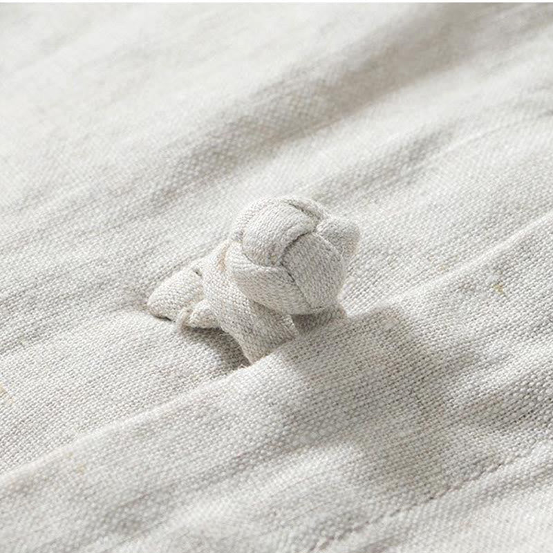 Chemise homme en lin à manches courtes et col montant avec boutons grenouille Buddha Stones Daily - image 15