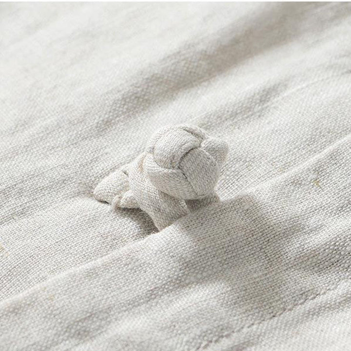 Chemise homme en lin à manches courtes et col montant avec boutons grenouille Buddha Stones Daily - image 15