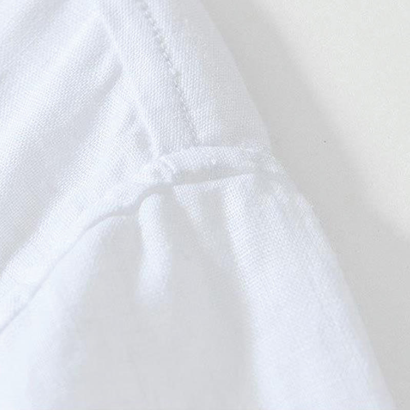 Chemise homme en lin à manches courtes et col montant avec boutons grenouille Buddha Stones Daily - image 9