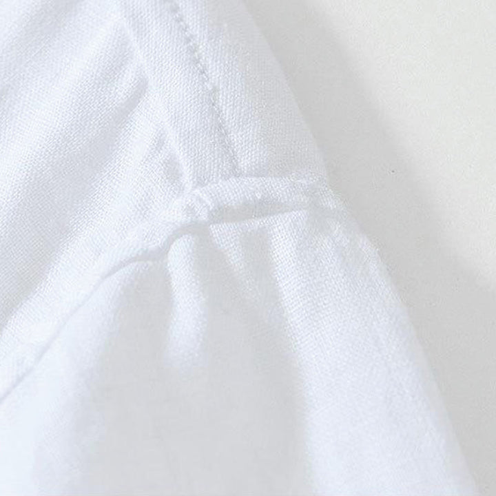 Chemise homme en lin à manches courtes et col montant avec boutons grenouille Buddha Stones Daily - image 9