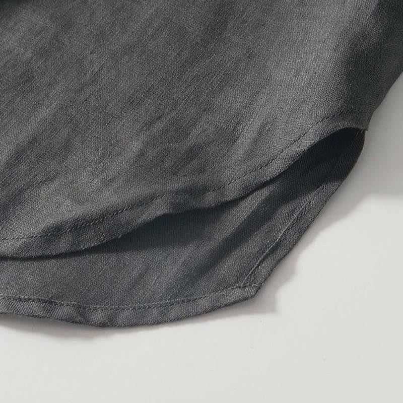 Chemise homme en lin à manches courtes et col montant avec boutons grenouille Buddha Stones Daily - image 5