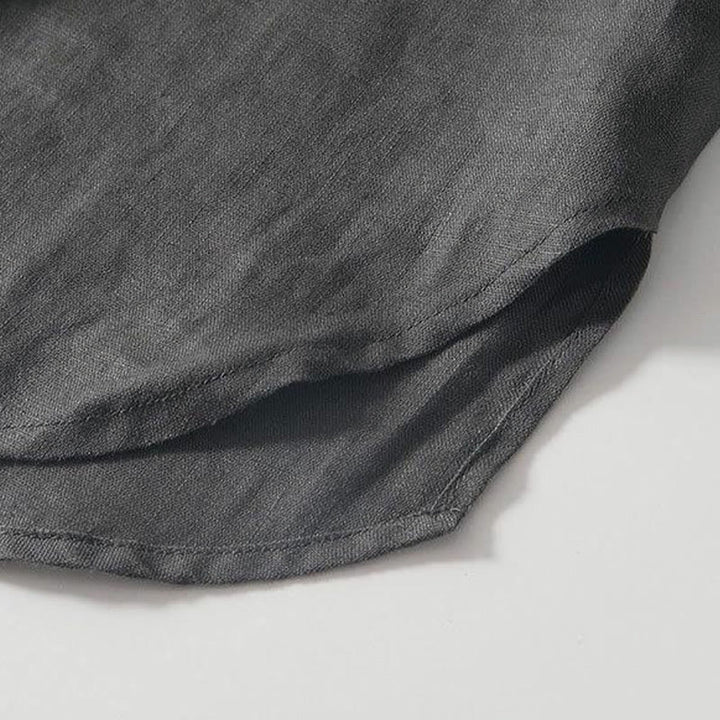 Chemise homme en lin à manches courtes et col montant avec boutons grenouille Buddha Stones Daily - image 5