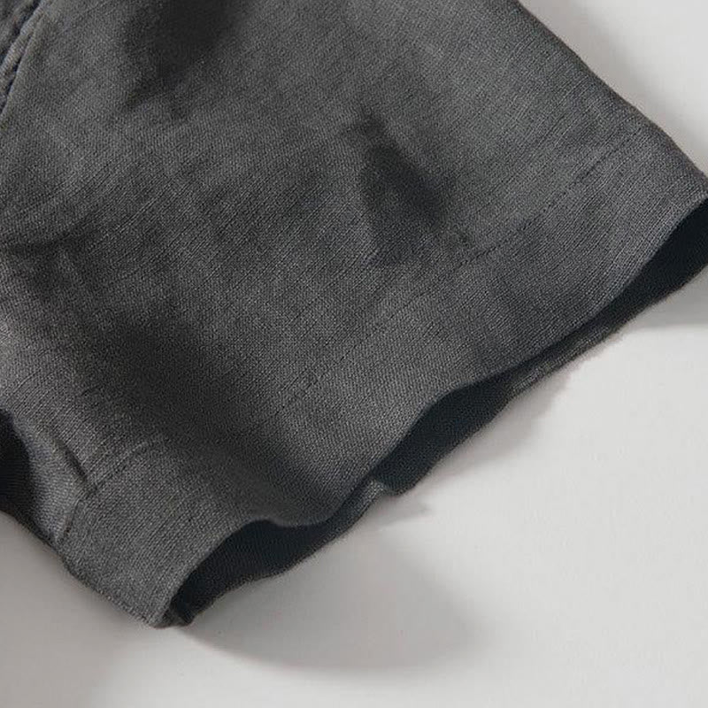 Chemise homme en lin à manches courtes et col montant avec boutons grenouille Buddha Stones Daily - image 4