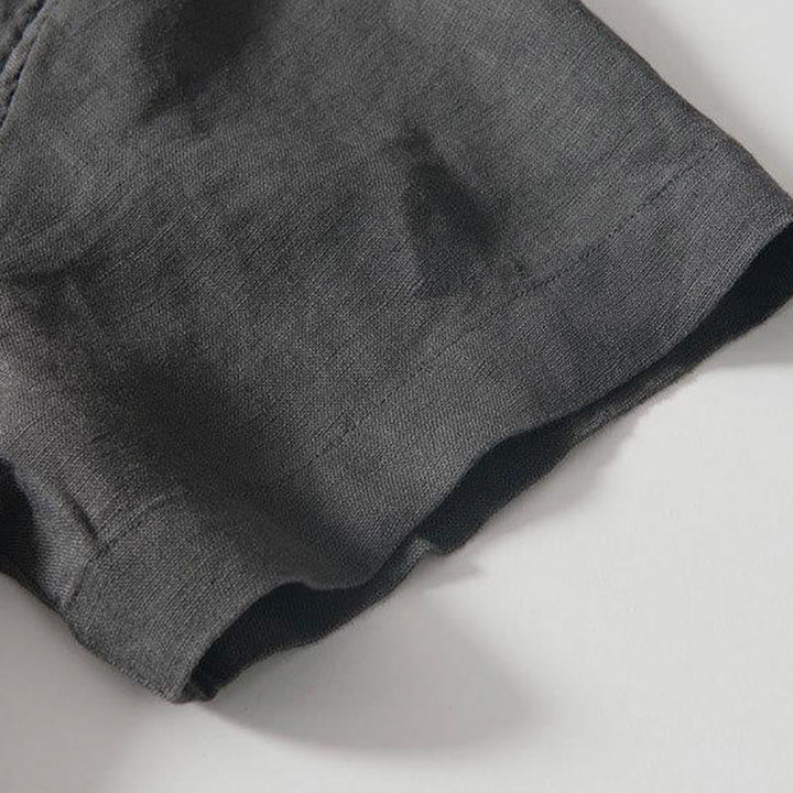 Chemise homme en lin à manches courtes et col montant avec boutons grenouille Buddha Stones Daily - image 4