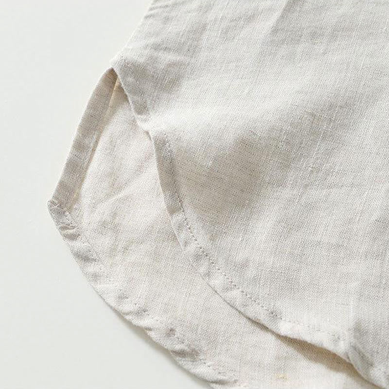 Chemise homme en lin à manches courtes et col montant avec boutons grenouille Buddha Stones Daily - image 17