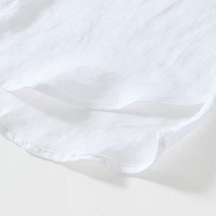 Chemise homme en lin à manches courtes et col montant avec boutons grenouille Buddha Stones Daily - image 11