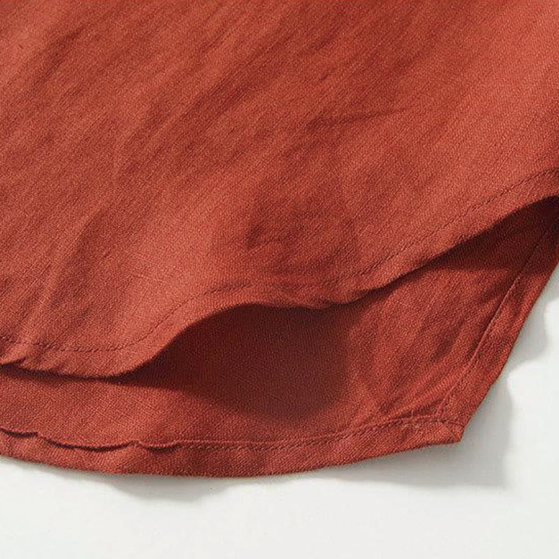 Chemise homme en lin à manches courtes et col montant avec boutons grenouille Buddha Stones Daily - image 26