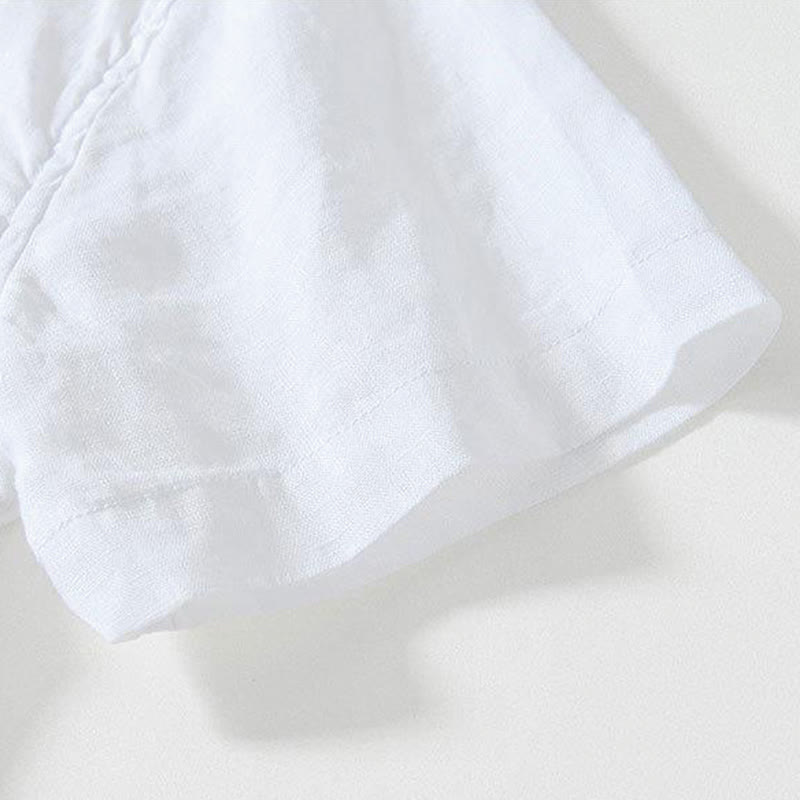 Chemise homme en lin à manches courtes et col montant avec boutons grenouille Buddha Stones Daily - image 10