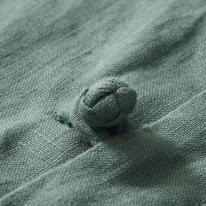 Chemise homme en lin à manches courtes et col montant avec boutons grenouille Buddha Stones Daily - image 20