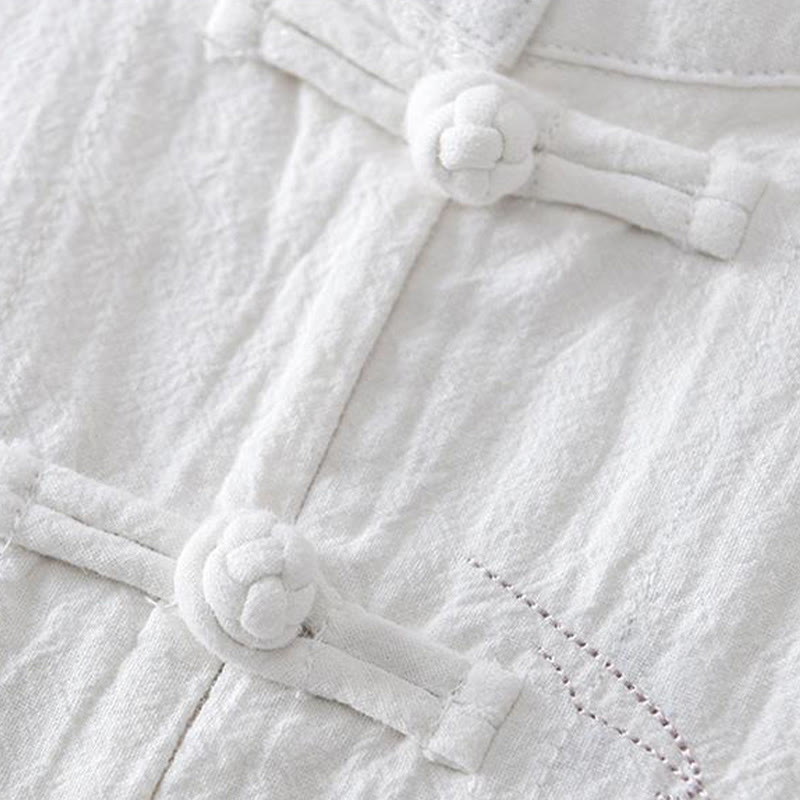 Chemise homme en coton et lin à manches courtes et col mandarin avec broderie Buddha Stones - image 13