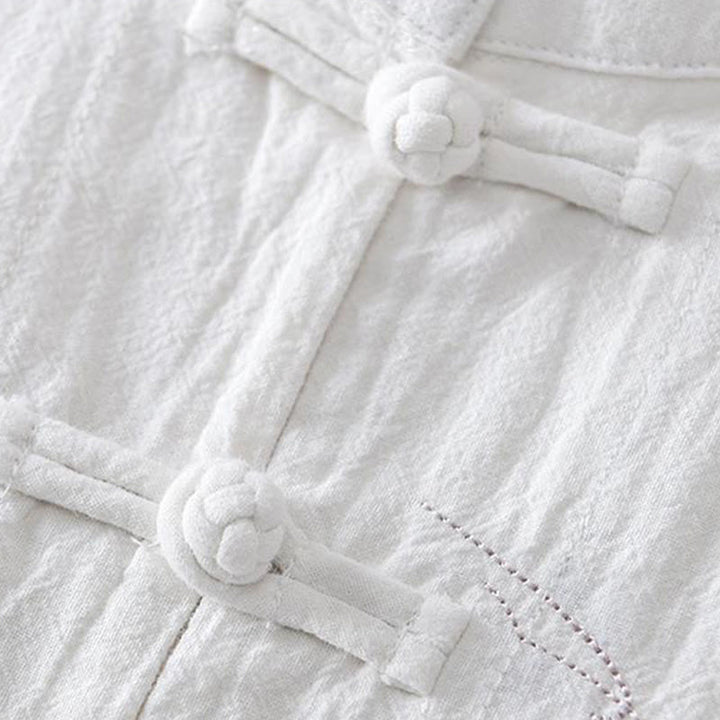 Chemise homme en coton et lin à manches courtes et col mandarin avec broderie Buddha Stones - image 13