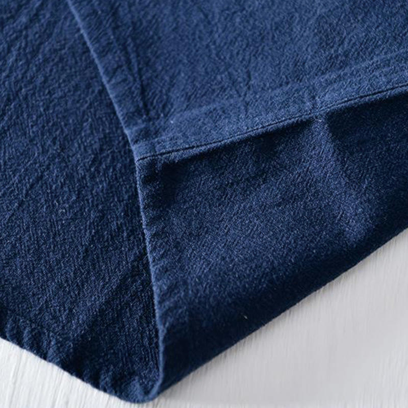 Chemise homme en coton et lin à manches courtes et col mandarin avec broderie Buddha Stones - image 7