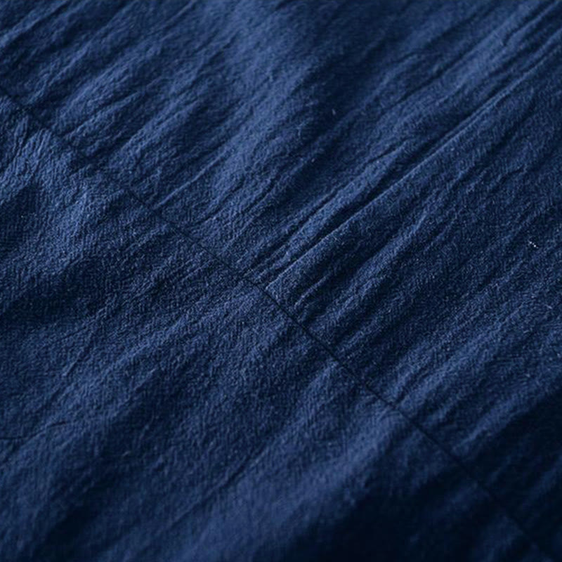 Chemise homme en coton et lin à manches courtes et col mandarin avec broderie Buddha Stones - image 8