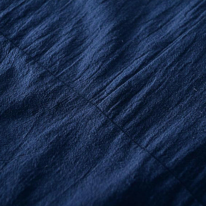 Chemise homme en coton et lin à manches courtes et col mandarin avec broderie Buddha Stones - image 8