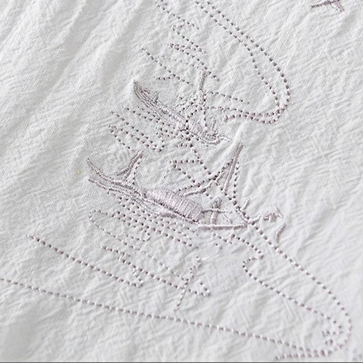 Chemise homme en coton et lin à manches courtes et col mandarin avec broderie Buddha Stones - image 14