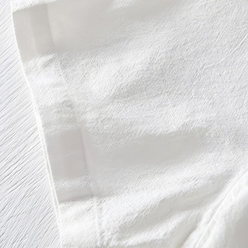 Chemise homme en coton et lin à manches courtes et col mandarin avec broderie Buddha Stones - image 17