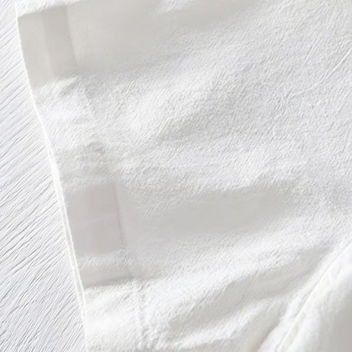 Chemise homme en coton et lin à manches courtes et col mandarin avec broderie Buddha Stones - image 17