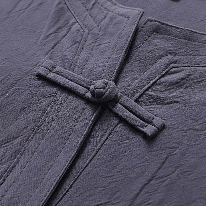 Ensemble 2 pièces de méditation pour homme, chemise chinoise à boutons et cordon de serrage, pantalon large avec poches, motif Buddha Stones - image 10