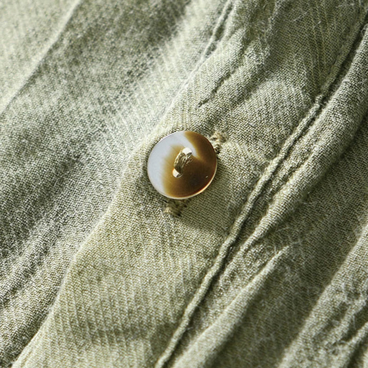 Chemise décontractée à revers uni en lin ramie et demi-bouton pour homme Buddha Stones