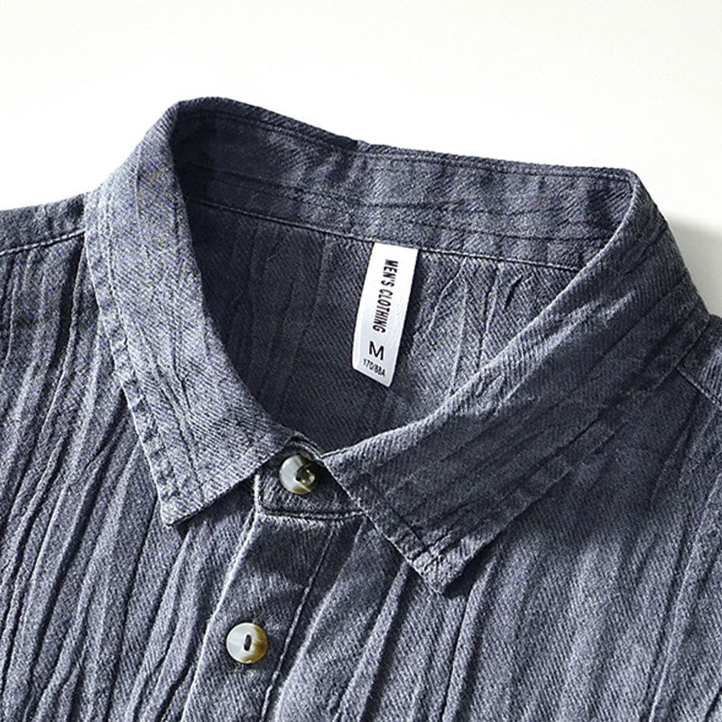 Chemise décontractée à revers uni en lin ramie et demi-bouton pour homme Buddha Stones - image 15