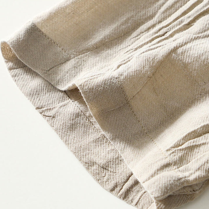 Chemise décontractée à revers uni en lin ramie et demi-bouton pour homme Buddha Stones
