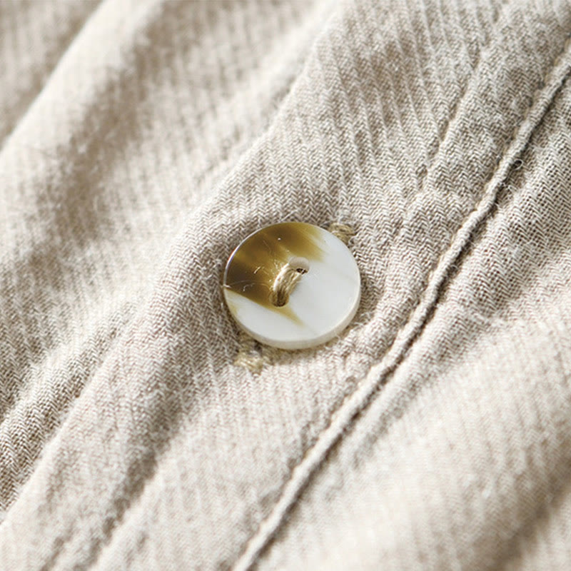 Chemise décontractée à revers uni en lin ramie et demi-bouton pour homme Buddha Stones - image 2