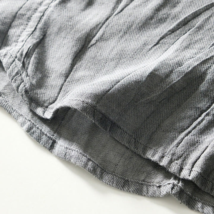 Chemise décontractée à revers uni en lin ramie et demi-bouton pour homme Buddha Stones