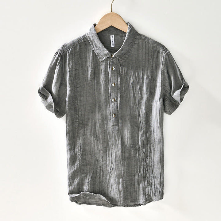 Chemise décontractée à revers uni en lin ramie et demi-bouton pour homme Buddha Stones