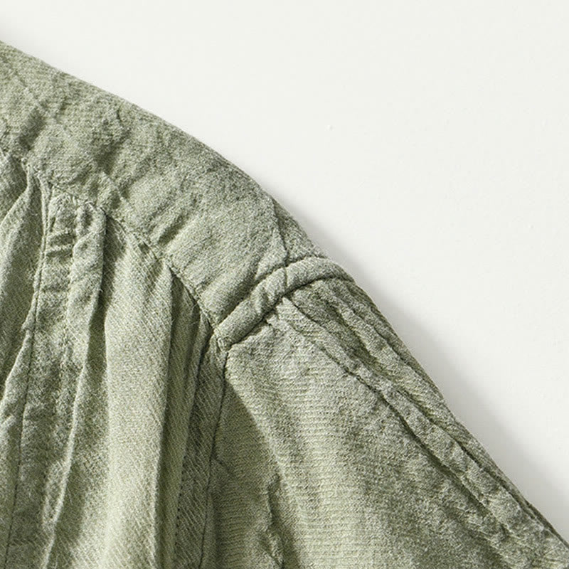 Chemise décontractée à revers uni en lin ramie et demi-bouton pour homme Buddha Stones