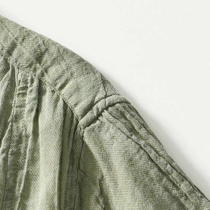 Chemise décontractée à revers uni en lin ramie et demi-bouton pour homme Buddha Stones