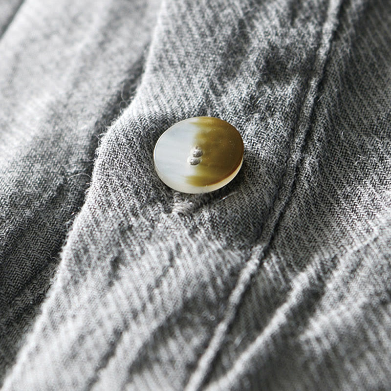 Chemise décontractée à revers uni en lin ramie et demi-bouton pour homme Buddha Stones - image 10