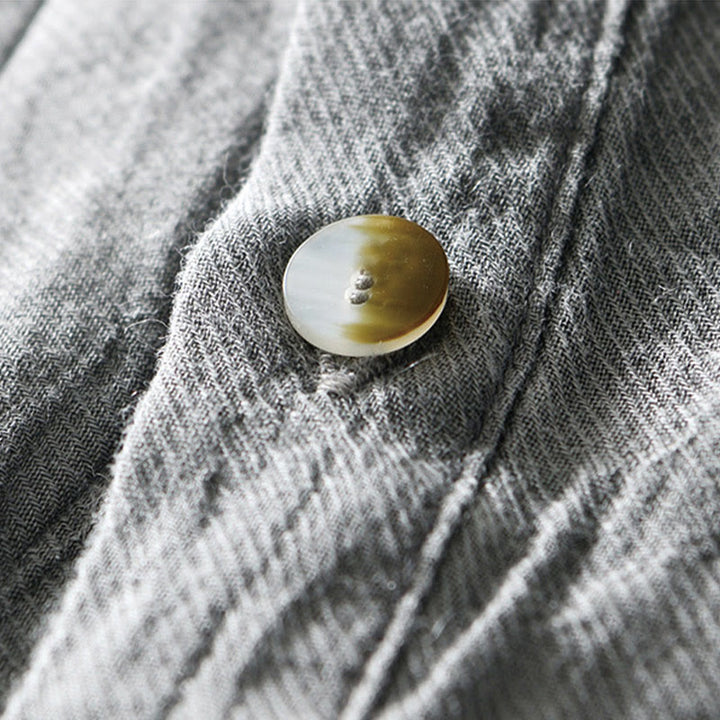 Chemise décontractée à revers uni en lin ramie et demi-bouton pour homme Buddha Stones - image 10