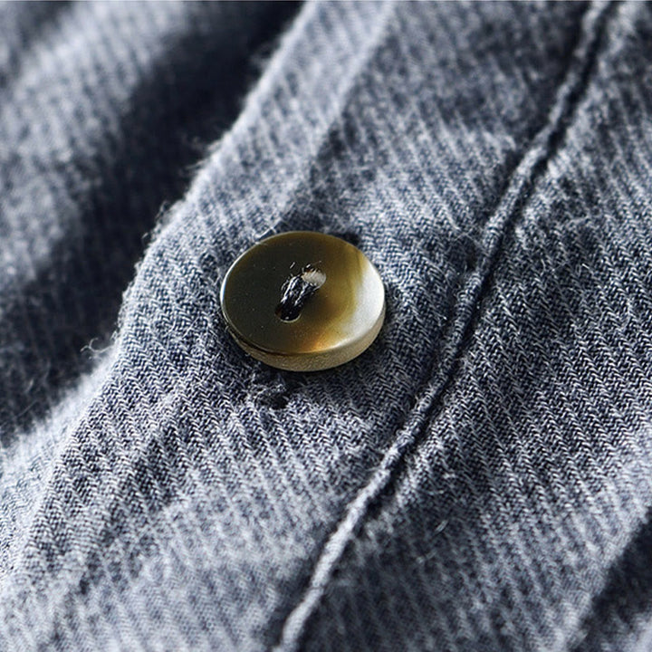 Chemise décontractée à revers uni en lin ramie et demi-bouton pour homme Buddha Stones