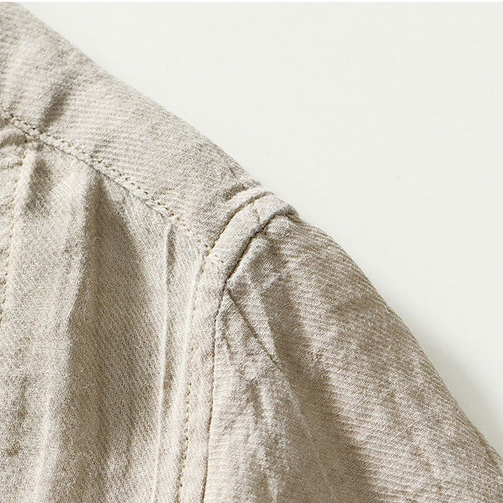 Chemise décontractée à revers uni en lin ramie et demi-bouton pour homme Buddha Stones