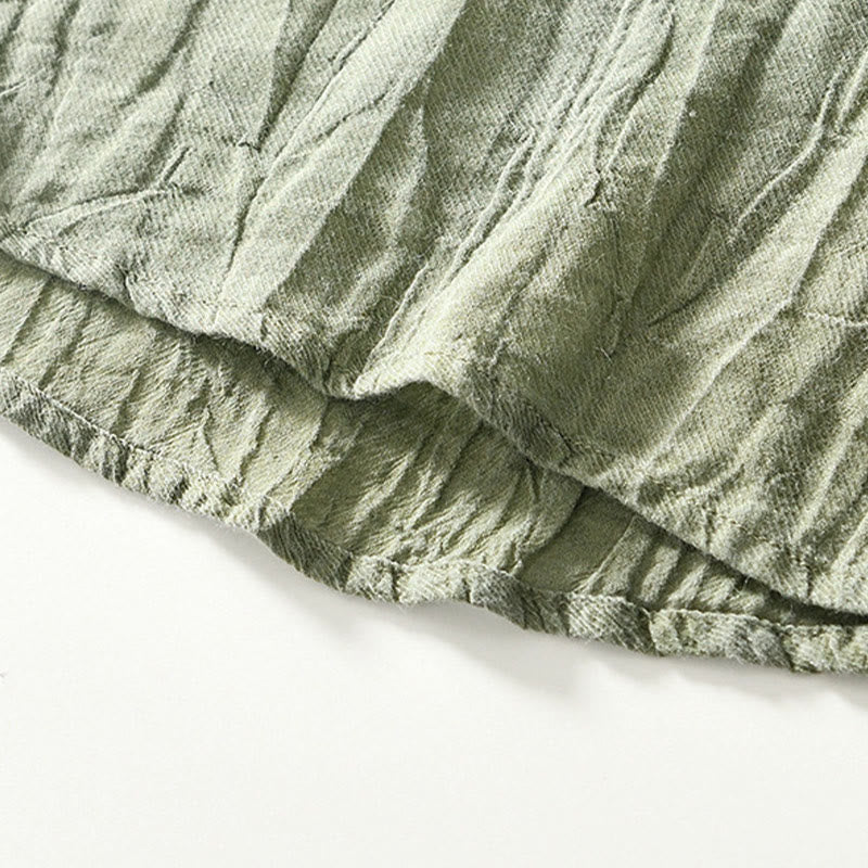 Chemise décontractée à revers uni en lin ramie et demi-bouton pour homme Buddha Stones