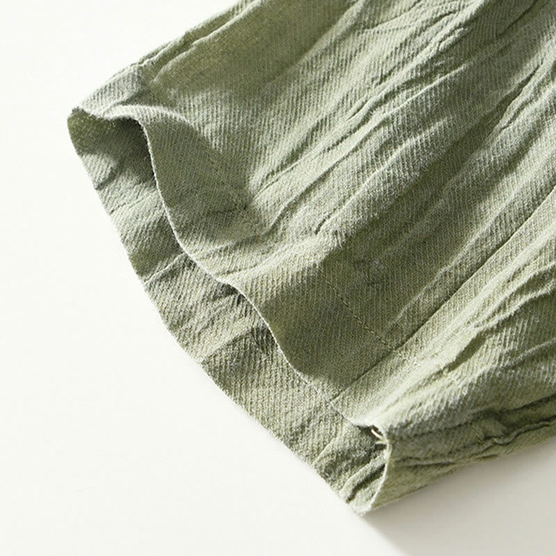 Chemise décontractée à revers uni en lin ramie et demi-bouton pour homme Buddha Stones