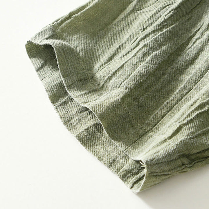 Chemise décontractée à revers uni en lin ramie et demi-bouton pour homme Buddha Stones