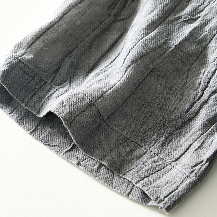 Chemise décontractée à revers uni en lin ramie et demi-bouton pour homme Buddha Stones