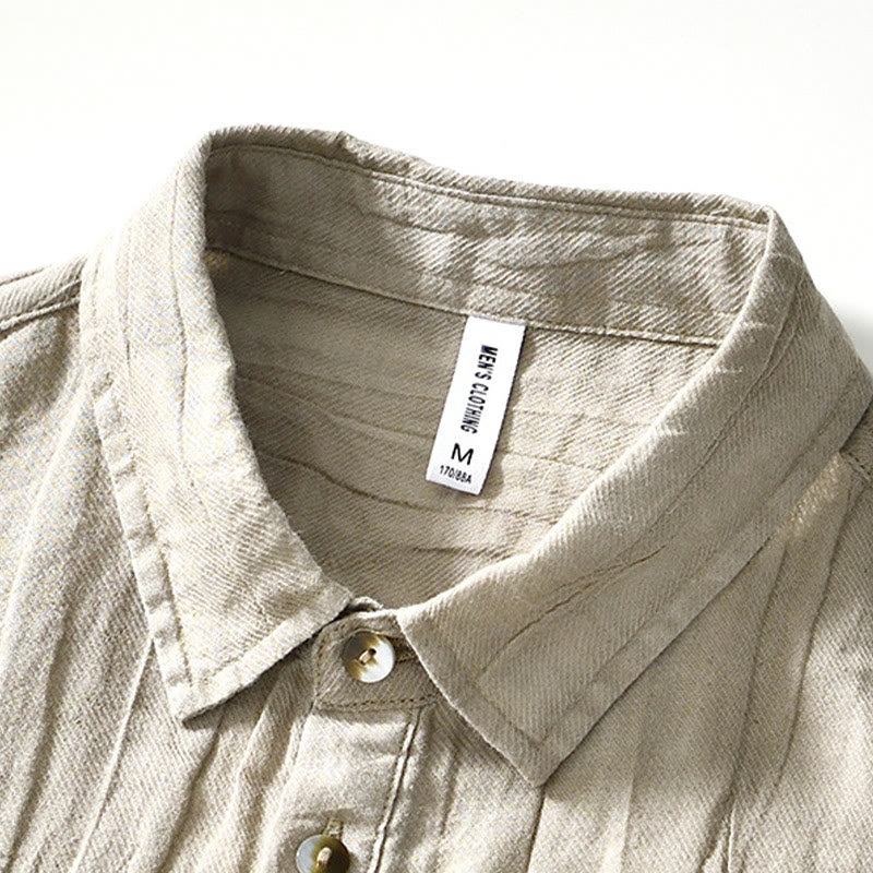 Chemise décontractée à revers uni en lin ramie et demi-bouton pour homme Buddha Stones - image 1