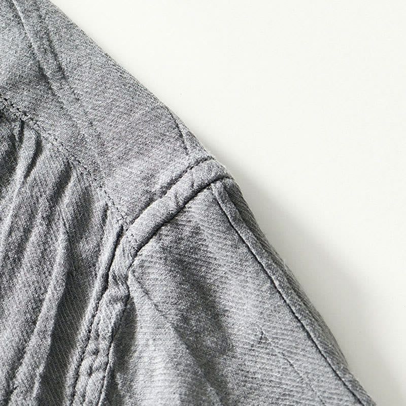 Chemise décontractée à revers uni en lin ramie et demi-bouton pour homme Buddha Stones - image 13