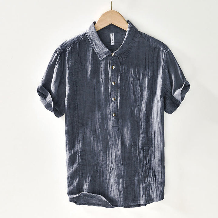 Chemise décontractée à revers uni en lin ramie et demi-bouton pour homme Buddha Stones